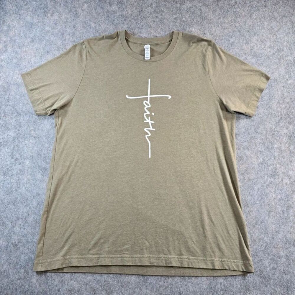Canvas Brand Olive Green Khaki T-shirt Size XL Faith Cross Soft Cotton/Poly